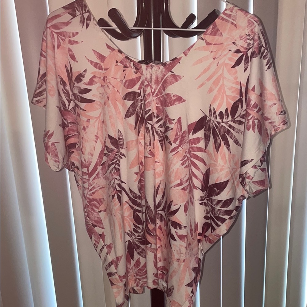 Pink Asymmetrical Short Sleeve Blouse